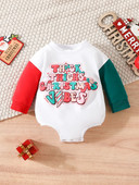 1 DB karácsonyi baba őszi téli aranyos körgallér színes blokk hosszú ujjú rajzfilm levélnyomtatvány babaruha bodyk egynemű