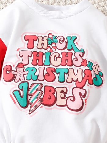 1 ΤΕΜ. Χριστουγεννιάτικο μωρό Φθινόπωρο Χειμώνας χαριτωμένο στρογγυλό γιακά μπλοκ χρώματος μακρυμάνικο γράμμα κινουμένων σχεδίων εκτύπωσης Βρεφικά ρούχα φορμάκια Onesie