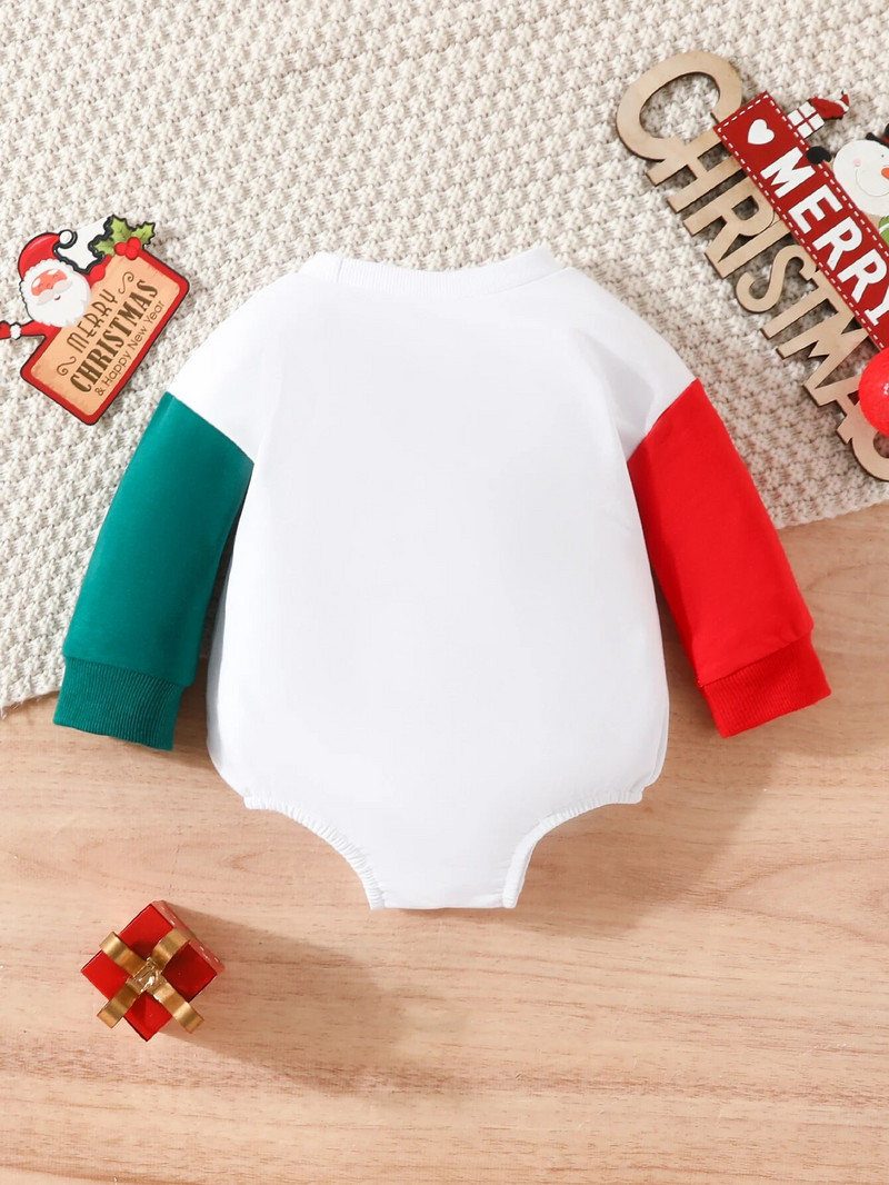 1 DB karácsonyi baba őszi téli aranyos körgallér színes blokk hosszú ujjú rajzfilm levélnyomtatvány babaruha bodyk egynemű