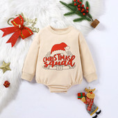 1GB Ziemassvētki ar apaļu kaklu, garām piedurknēm, multfilma ar burtu apdruku, trīsstūris, bērnu apģērbs, bodiji