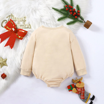 1 ΤΕΜ. Χριστουγεννιάτικο μωρό με στρογγυλή λαιμόκοψη μακρυμάνικο γράμμα κινουμένων σχεδίων εκτύπωσης Triangle Onesie Βρεφικά ρούχα Onesie
