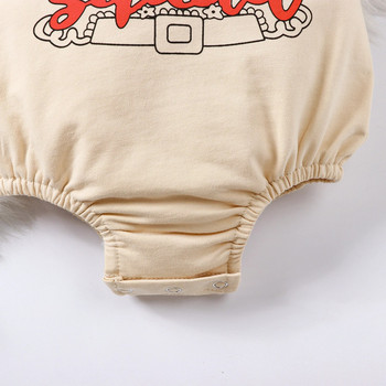 1 ΤΕΜ. Χριστουγεννιάτικο μωρό με στρογγυλή λαιμόκοψη μακρυμάνικο γράμμα κινουμένων σχεδίων εκτύπωσης Triangle Onesie Βρεφικά ρούχα Onesie