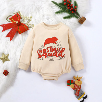 1GB Ziemassvētki ar apaļu kaklu, garām piedurknēm, multfilma ar burtu apdruku, trīsstūris, bērnu apģērbs, bodiji