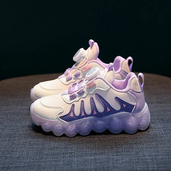 Модни момичешки кожени бонбонени цветни буци маратонки Малки лилави ежедневни спортни обувки Детски обувки Ученически обувки 6-16 г. Есен Пролет