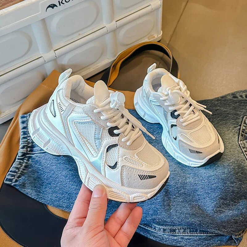 Bērnu elpojošas baltas kuplas kedas meitenēm zēniem, svītrainām šņorēm, ikdienas sporta apavi bērniem teniss 6-14 g. apavi pavasaris rudens