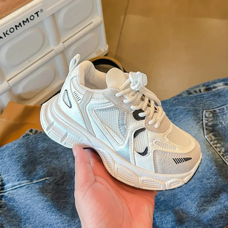 Bērnu elpojošas baltas kuplas kedas meitenēm zēniem, svītrainām šņorēm, ikdienas sporta apavi bērniem teniss 6-14 g. apavi pavasaris rudens