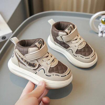 Zēniem augstas augšdaļas apavi Pavasaris Rudens Jauni Bērnu sporta apavi Bērnu Modes Ikdienas galda apavi Neslīdoši Mīkstas zoles apavi zīdaiņiem