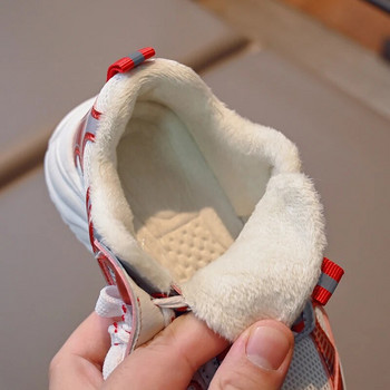 Зимни детски кожени ежедневни буци за малки момичета Неплъзгащи се спортни обувки Детски момчета Училищни обувки Плюшени кадифени обувки за тенис 6-16 г.