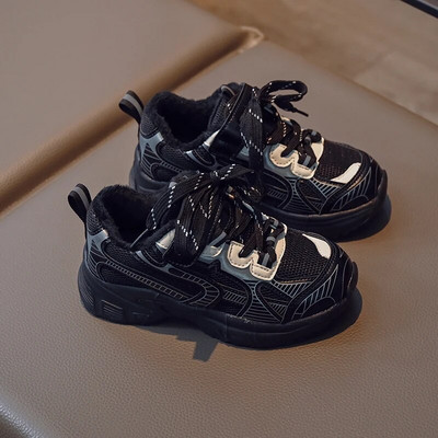 Ziemas bērnu ādas gadījuma rakstura kupli, mazu bērnu, meiteņu neslīdoši sporta apavi Bērnu zēnu skolas apavi plīša samta tenisa apavi 6-16 G