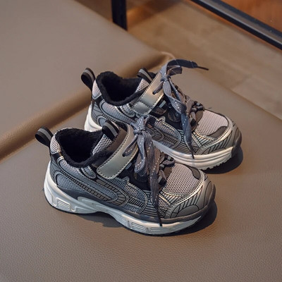 Ziemas bērnu ādas gadījuma rakstura kupli, mazu bērnu, meiteņu neslīdoši sporta apavi Bērnu zēnu skolas apavi plīša samta tenisa apavi 6-16 G