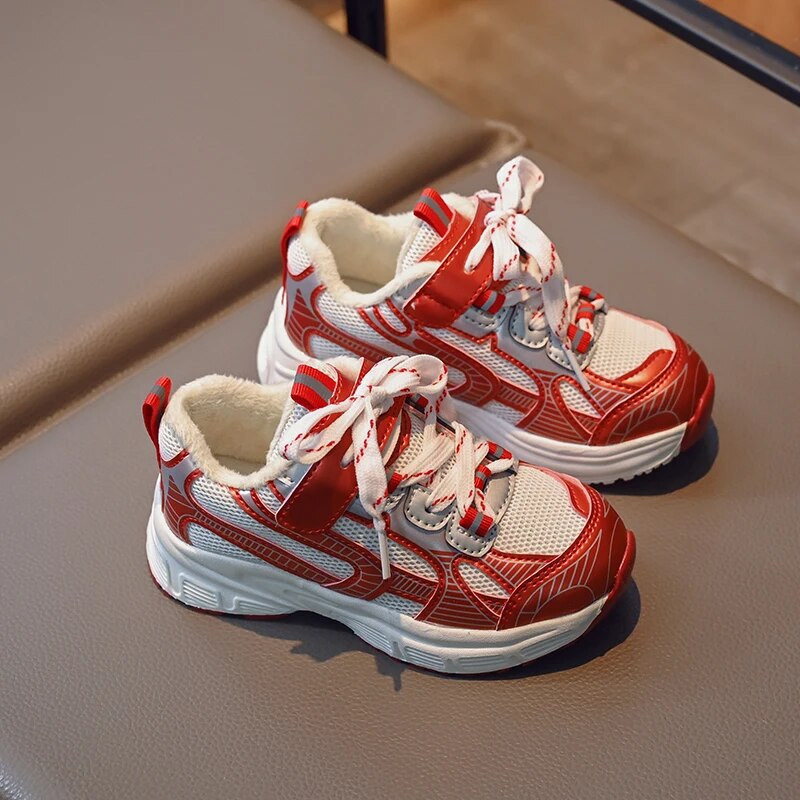 Ziemas bērnu ādas gadījuma rakstura kupli, mazu bērnu, meiteņu neslīdoši sporta apavi Bērnu zēnu skolas apavi plīša samta tenisa apavi 6-16 G