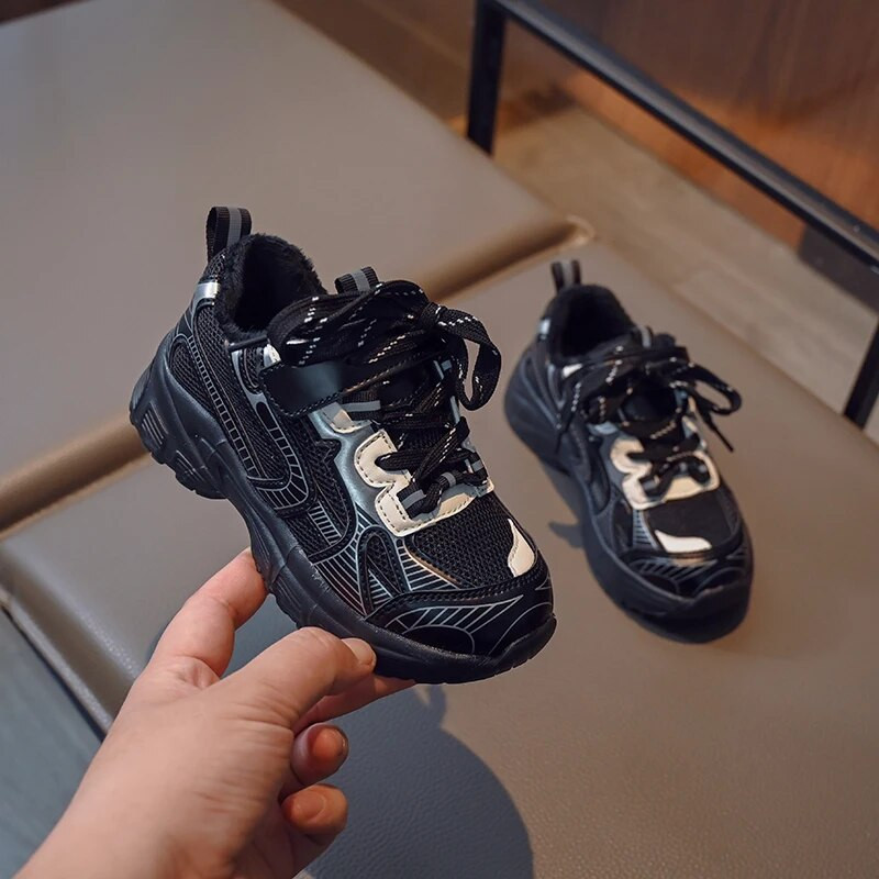 Ziemas bērnu ādas gadījuma rakstura kupli, mazu bērnu, meiteņu neslīdoši sporta apavi Bērnu zēnu skolas apavi plīša samta tenisa apavi 6-16 G