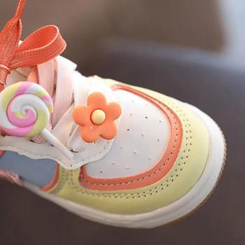 Модни детски цветя Ежедневни маратонки Спортни обувки за малки момичета Кожени обувки за скейт Детски студентски обувки 3-6 години Есен Пролет