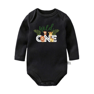 Savvaļas vienas dzimšanas dienas zīdaiņa bodijs zīdaiņa 1. dzimšanas dienas džungļu ballītes tērps Dzīvnieku multfilmas Mazuļu drēbes Mazuļa kombinezons ar garām piedurknēm