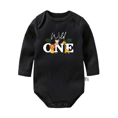 Savvaļas vienas dzimšanas dienas zīdaiņa bodijs zīdaiņa 1. dzimšanas dienas džungļu ballītes tērps Dzīvnieku multfilmas Mazuļu drēbes Mazuļa kombinezons ar garām piedurknēm