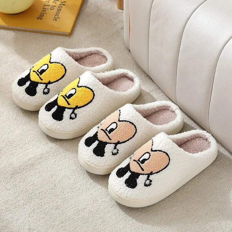 Bad Cute Bunny Čības Sievietēm Vīriešiem Mīkstas Izplūdušas Čības Siltas Mājīgas Mīlestības Sirds Čības Plīša Uzvelkamas Mājas Čības