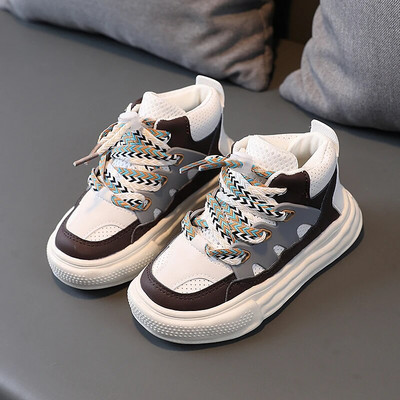 Modes bērnu sporta apavi ar augstu augšējo augšdaļu, meitenēm, zēniem, raibām šņorēm, sporta apavi bērniem, maziem bērniem, ikdienas apavi 3–16 g. rudens pavasaris