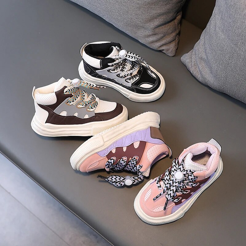 Modes bērnu sporta apavi ar augstu augšējo augšdaļu, meitenēm, zēniem, raibām šņorēm, sporta apavi bērniem, maziem bērniem, ikdienas apavi 3–16 g. rudens pavasaris