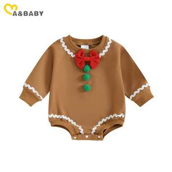 ma&baby 0-18M Коледни новородени Бебешки гащеризони за малки деца Коледни костюми с дълъг ръкав и панделка с помпон гащеризон за игра