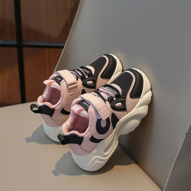 Bērniem Ādas kuplas kedas Bērniem Siltas plīša ikdienas sporta apavi Maziem zēniem Meitenēm skriešanas apavi Teniss 6-16G ziema rudens