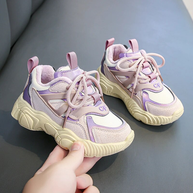 Vaikams Šilti aksominiai stambūs sportbačiai mažiems mergaitėms berniukams neslystantys sportiniai batai vaikams storu dugnu lengvas tenisas 6-16 m žiema