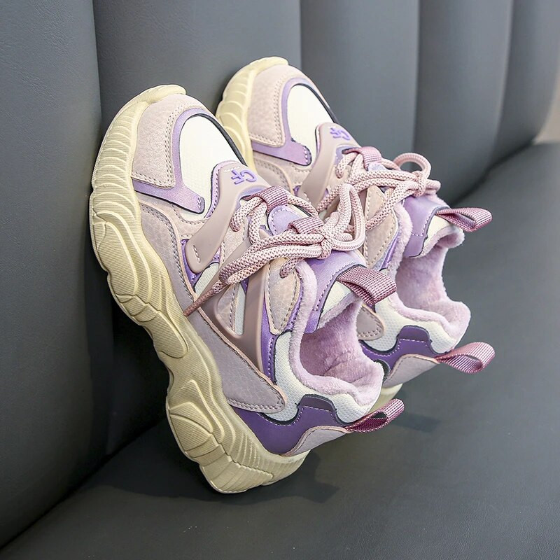 Vaikams Šilti aksominiai stambūs sportbačiai mažiems mergaitėms berniukams neslystantys sportiniai batai vaikams storu dugnu lengvas tenisas 6-16 m žiema