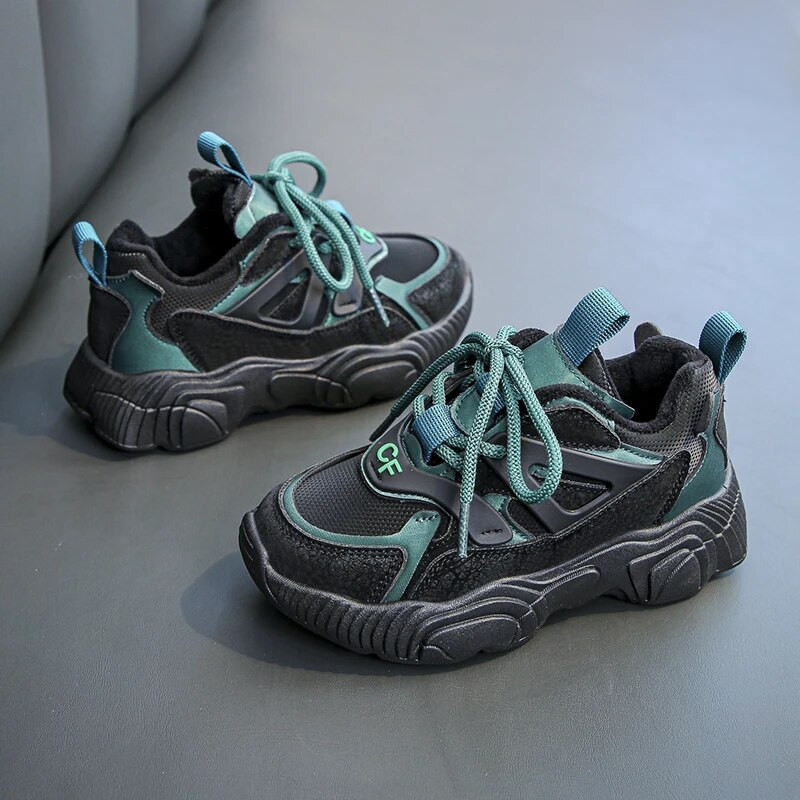 Vaikams Šilti aksominiai stambūs sportbačiai mažiems mergaitėms berniukams neslystantys sportiniai batai vaikams storu dugnu lengvas tenisas 6-16 m žiema