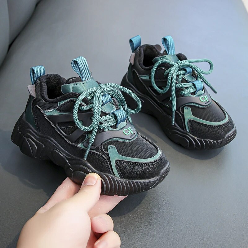 Vaikams Šilti aksominiai stambūs sportbačiai mažiems mergaitėms berniukams neslystantys sportiniai batai vaikams storu dugnu lengvas tenisas 6-16 m žiema