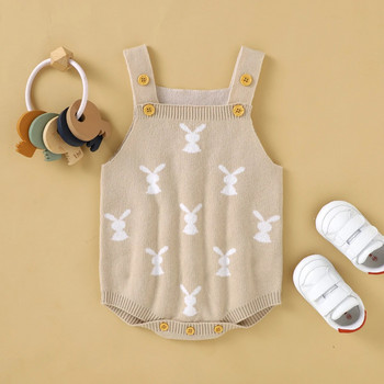 Νεογέννητο κοριτσάκι Αγόρι Χαριτωμένο πασχαλινό μοτίβο κουνελιού Romper μόδας αμάνικο πλεκτό μπαλάκι για παιδιά βρέφος