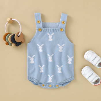 Новородено бебе, момиче, момче, сладък великденски гащеризон с модел на заек, моден плетен гащеризон без ръкави за деца, бебета