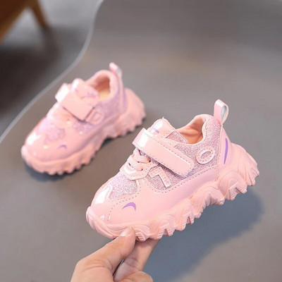 Детски лъскави масивни маратонки Малки момчета Момичета Лачена кожа Ежедневни спортни обувки TPR Унисекс Ученически обувки 3-6 г. Есен Пролет