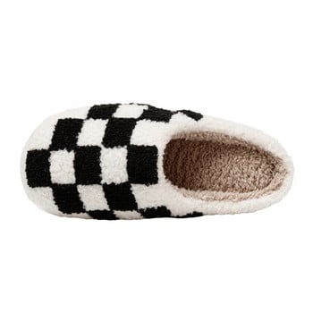 Νέα Fuzzy Slippers Fashion Checker Παπούτσια για κέντημα εσωτερικού χώρου Cozy Woman Winter Fluffy House ρετρό καρό παπούτσια