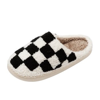 Νέα Fuzzy Slippers Fashion Checker Παπούτσια για κέντημα εσωτερικού χώρου Cozy Woman Winter Fluffy House ρετρό καρό παπούτσια