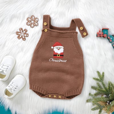 Kūdikių megzti šliaužtinukai berniukams mergaičių kombinezonai be rankovių siuvinėti kombinezonai naujagimiams kalėdiniai spagečių dirželiai