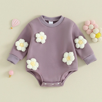 Суитшърт за новородено бебе, момче, момиче, гащеризон с дълъг ръкав, кръгло деколте, 3D боди с щракване на цветя, памучно облекло за малко дете