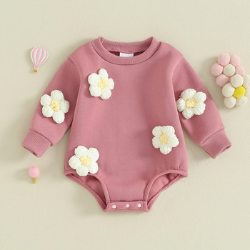 Суитшърт за новородено бебе, момче, момиче, гащеризон с дълъг ръкав, кръгло деколте, 3D боди с щракване на цветя, памучно облекло за малко дете