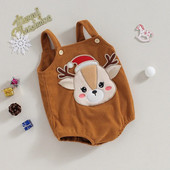 Βρεφικές φόρμες για νεογέννητο Rompers Κοτλέ χριστουγεννιάτικο κέντημα με άλκες για κορίτσια αγόρια Ρούχα χειμερινά αμάνικα φορμάκια νεογέννητα jumpsuits