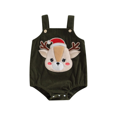 Βρεφικές φόρμες για νεογέννητο Rompers Κοτλέ χριστουγεννιάτικο κέντημα με άλκες για κορίτσια αγόρια Ρούχα χειμερινά αμάνικα φορμάκια νεογέννητα jumpsuits