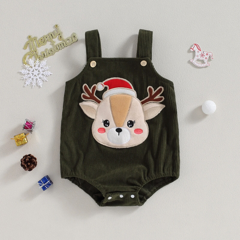 Βρεφικές φόρμες για νεογέννητο Rompers Κοτλέ χριστουγεννιάτικο κέντημα με άλκες για κορίτσια αγόρια Ρούχα χειμερινά αμάνικα φορμάκια νεογέννητα jumpsuits