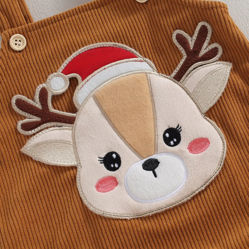 Βρεφικές φόρμες για νεογέννητο Rompers Κοτλέ χριστουγεννιάτικο κέντημα με άλκες για κορίτσια αγόρια Ρούχα χειμερινά αμάνικα φορμάκια νεογέννητα jumpsuits