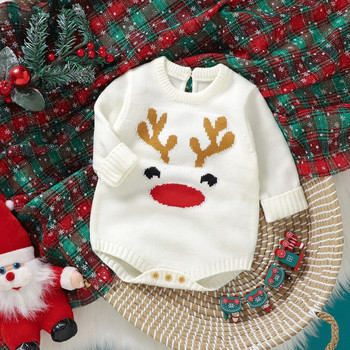Χριστουγεννιάτικα μωρά για αγόρια πλεκτά ρούχα Romper Cartoon Elk μακρυμάνικο λαιμόκοψη τύπωμα πλεκτό κορμάκι Νεογέννητο παιδικό παιχνίδι