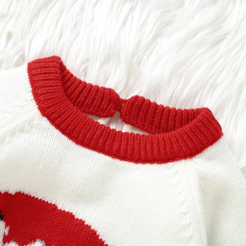 Коледен бебешки гащеризон, плетен пуловер за новородено, дрехи, сладък принт на Дядо Коледа, боди с копчета и дълъг ръкав, трикотаж, костюм за бебета
