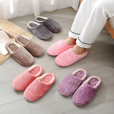 Women Indoor Slippers Thicken Warm Plush Home Shoes Autumn winter Shoes House Flat Floor Slipper Soft Silent Slides for Bedroom