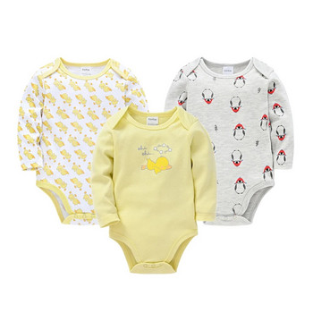 2023 Бебе момче Боди 3 PCS Пролетни памучни дрехи за момичета с дълъг ръкав Карикатурен принт Новородено тяло bebe Clothing