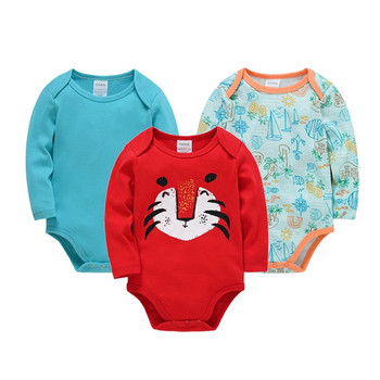 2023 Бебе момче Боди 3 PCS Пролетни памучни дрехи за момичета с дълъг ръкав Карикатурен принт Новородено тяло bebe Clothing