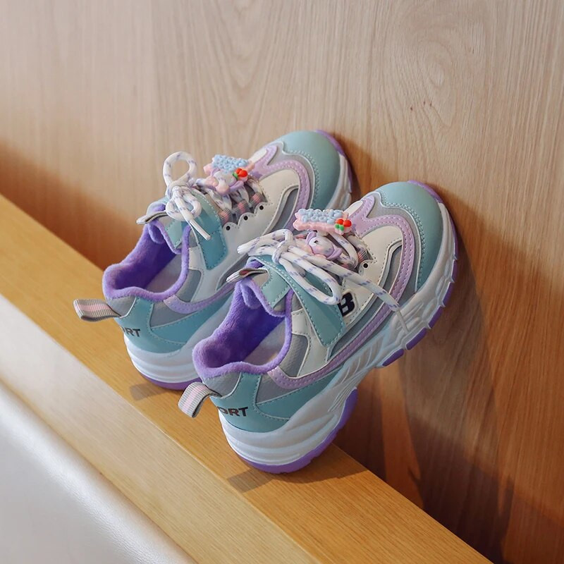 Žiemos vaikams šilti aksominiai stambūs sportbačiai mažiems mergaitėms berniukams laisvalaikio sportiniai batai vaikams kūdikiams su raišteliais stora apačia Tenisas 6-16Y