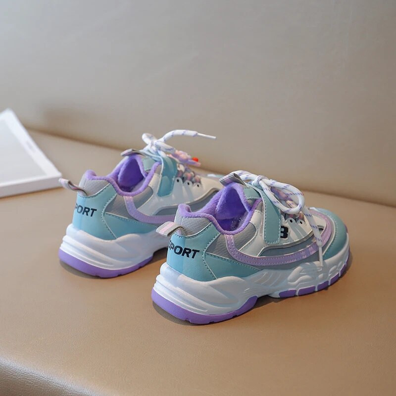 Žiemos vaikams šilti aksominiai stambūs sportbačiai mažiems mergaitėms berniukams laisvalaikio sportiniai batai vaikams kūdikiams su raišteliais stora apačia Tenisas 6-16Y