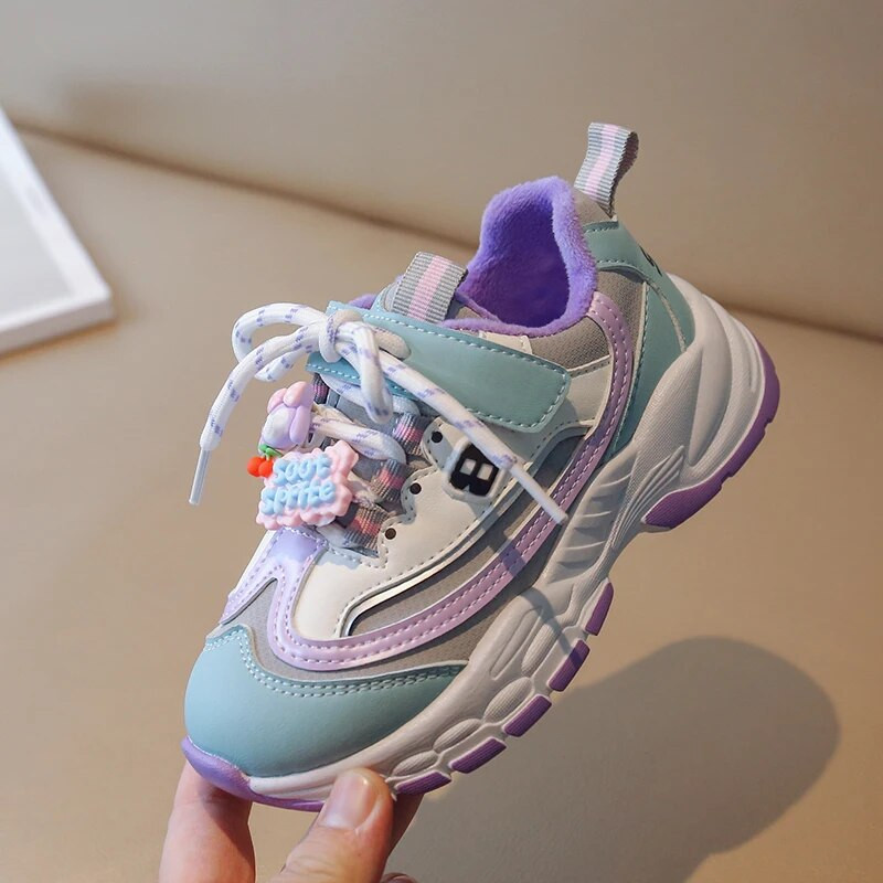 Žiemos vaikams šilti aksominiai stambūs sportbačiai mažiems mergaitėms berniukams laisvalaikio sportiniai batai vaikams kūdikiams su raišteliais stora apačia Tenisas 6-16Y