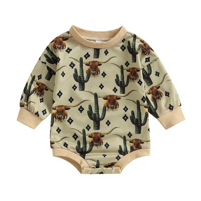 Φούτερ για μωρά αγόρια για κορίτσια Rompers Western Cow Head Horse print Μακρυμάνικα φορμάκια για βρέφη Φθινοπωρινά φορμάκια για νήπια