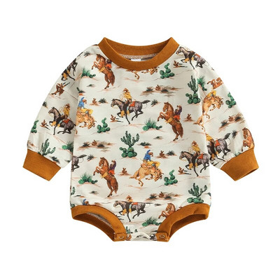 Φούτερ για μωρά αγόρια για κορίτσια Rompers Western Cow Head Horse print Μακρυμάνικα φορμάκια για βρέφη Φθινοπωρινά φορμάκια για νήπια